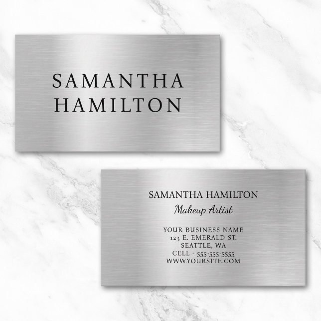 Cartão De Visita Gradiente Glamour Cinza Prata Pálido (Pale Silver Grey Gradient Glam Business Card)