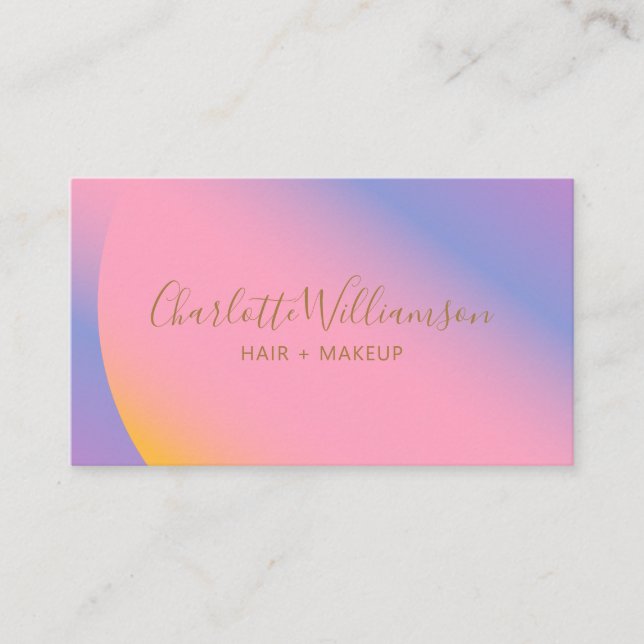 Cartão De Visita Gradiente Moderno Rosa Púrpura Bela Branding Única (Frente)