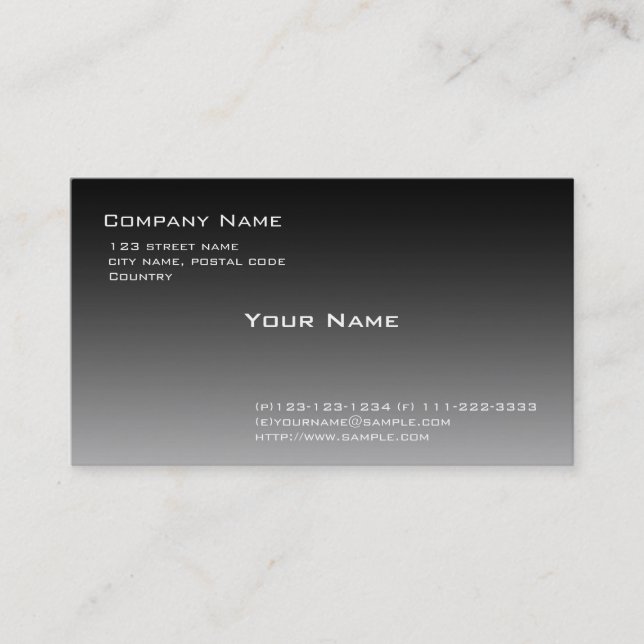 Cartão De Visita gradiente preto e branco (Frente)