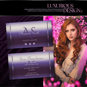 Cartão De Visita Gradiente Roxo Elegante com Rinestones Monogramas