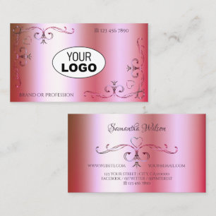 Cartão De Visita Gradiente Verde Luminoso Rosa com Logotipo Ornamen