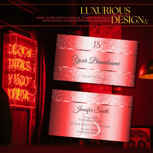 Cartão De Visita Gradiente Vermelho de Ruby Luxury Glitters Monogra