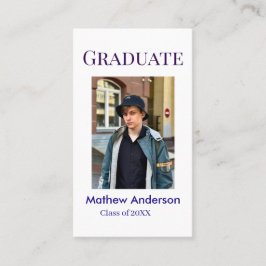 Cartão De Visita Graduation photo name class of 20XX blue simple bo