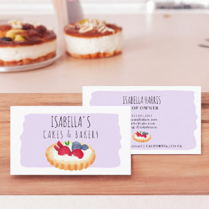 Cartão De Visita Gráfico de torta de aquarela de bolo roxo