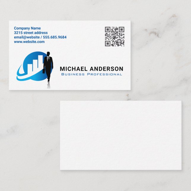Cartão De Visita Gráfico financeiro | Business Man | Código QR (Frente/Verso)