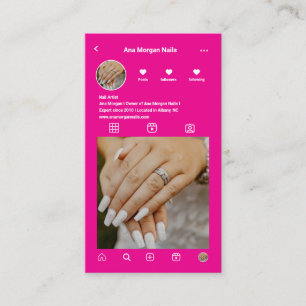 Cartão De Visita Gráfico QR do artista de unhas rosa-quente Instagr