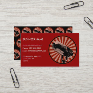 Cartão De Visita Gráficos de Microfone Retro em Vermelho