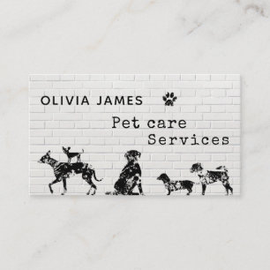 Cartão De Visita Grafite art style white brick wall dog care b