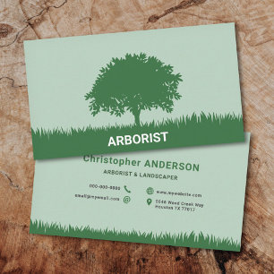 Cartão De Visita Grama, Silhueta de Árvore - Arborista e Landscaper