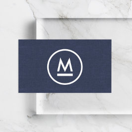 Cartão De Visita Grande Monograma Moderno Inicial com Linen Azul Ma
