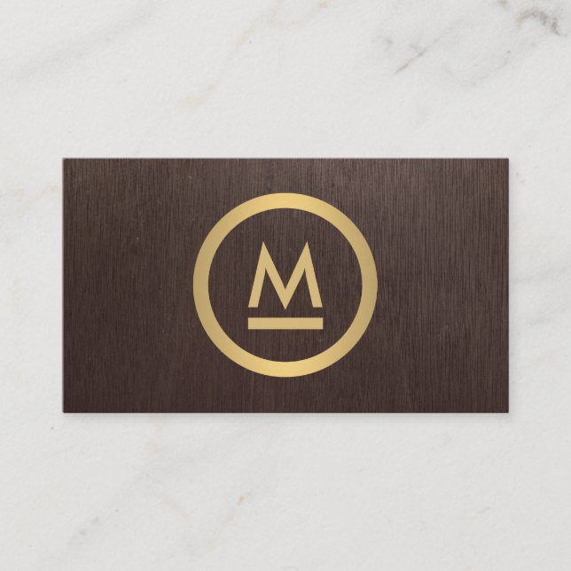 Cartão De Visita Grande Monograma Moderno Inicial em Faux Dourado e (Frente)