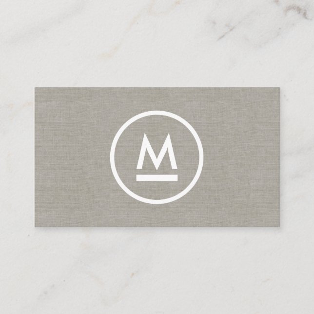 Cartão De Visita Grande Monograma Moderno Inicial em Taupe Linen (Frente)