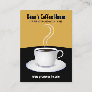 Cartão De Visita Grande vertical da cafetaria preta e bege do café