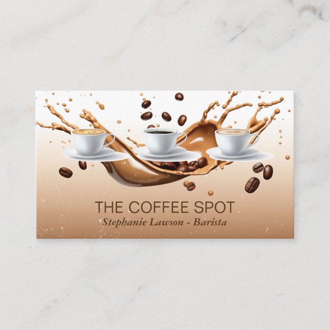 Cartão De Visita Grãos de Café Splash | Xícara de Java (Frente)