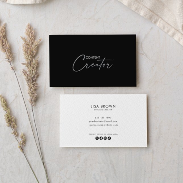 Cartão De Visita Gray White Classic Content Creator Business Card (Criador carregado)