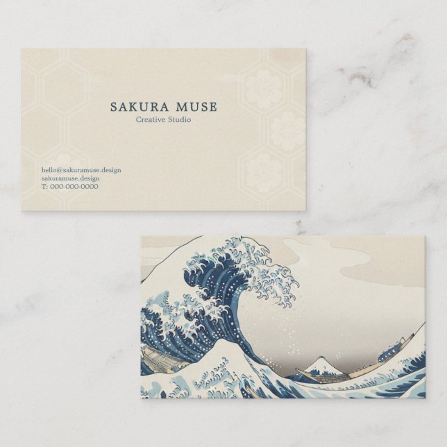 Cartão De Visita Great Wave Inspired Japanese Business Card  (Frente/Verso)