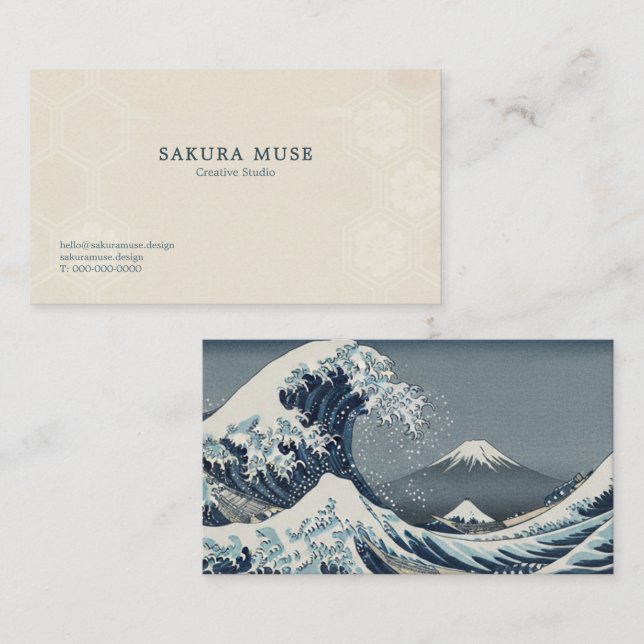 Cartão De Visita Great Wave Inspired Japanese Business Card  (Frente/Verso)
