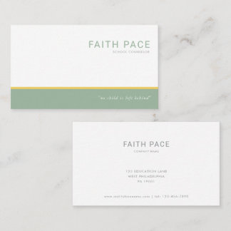 Cartão De Visita Green and Yellow Modern School Counselor 