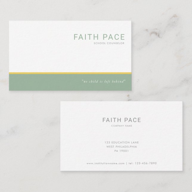 Cartão De Visita Green and Yellow Modern School Counselor  (Frente/Verso)