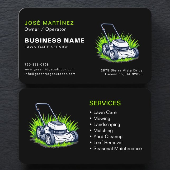 Cartão De Visita Green Black Landscaping and Lawn Services (Criador carregado)
