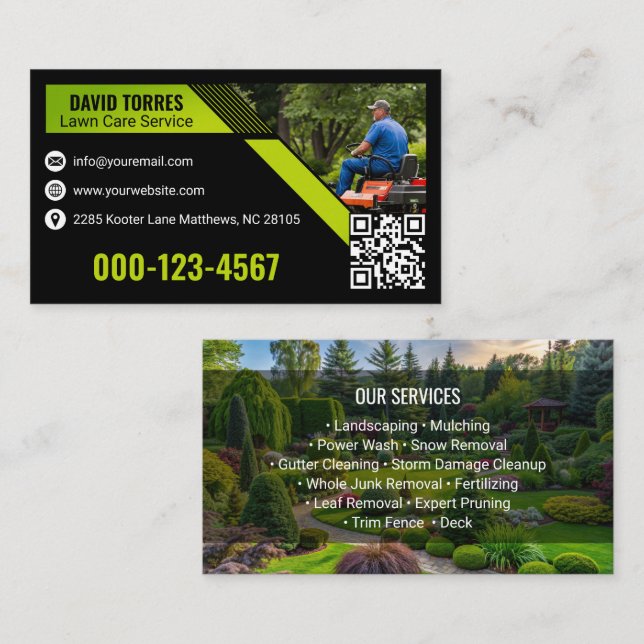 Cartão De Visita Green Black Modern Landscaping Lawn Care (Frente/Verso)