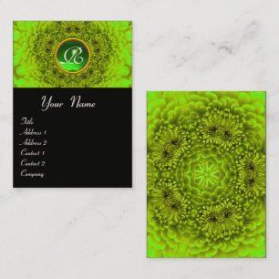 CARTÃO DE VISITA GREEN DAHLIA FLOWPETALS EMERALD GEM MONOGRAM
