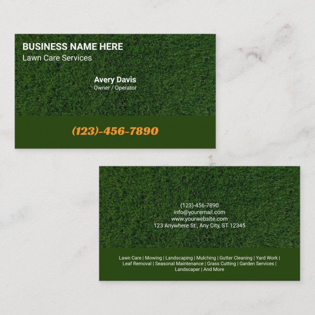 Cartão De Visita Green Grass Lawn Care Landscaping Tree Service (Frente/Verso)