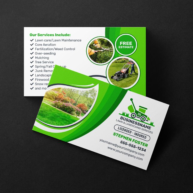 Cartão De Visita Green Lawn Care Landscaping Mow Mulching Service (Criador carregado)