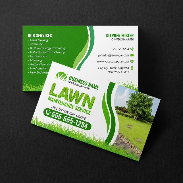 Cartão De Visita Green Lawn Maintenance Service Landscaping Mow (Criador carregado)