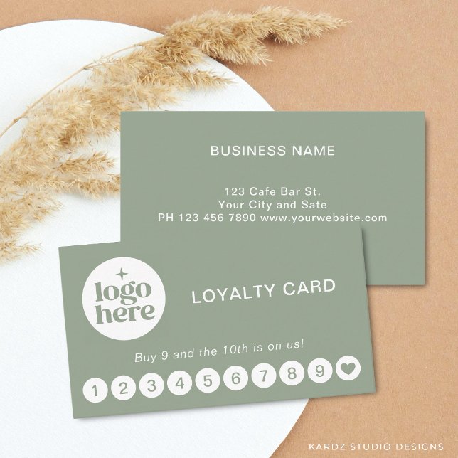 Cartão De Visita Green Logo Modern Professional Loyalty Card (Front and back of a 3.5 x 2 in. is shown, personalize and choose size, corner and paper style.)