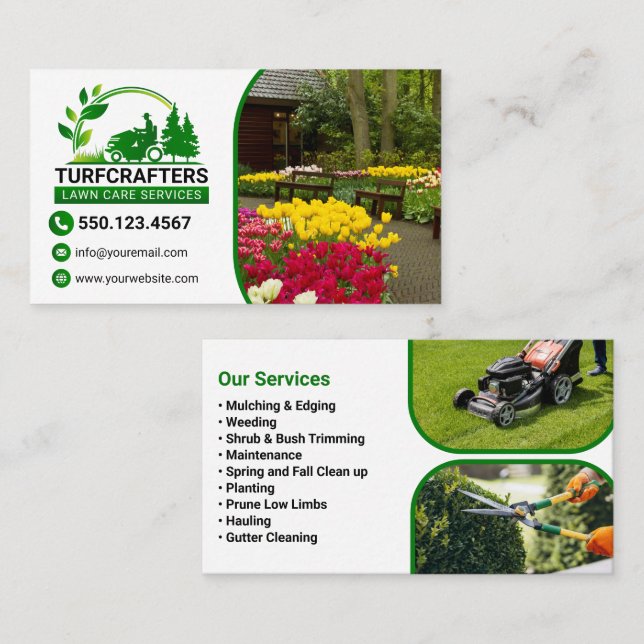 Cartão De Visita Green Modern Landscaping Photo Service (Frente/Verso)