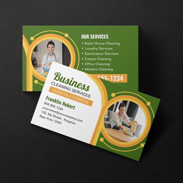 Cartão De Visita Green Orange Maid House Limpando Janitorial Clean (Criador carregado)