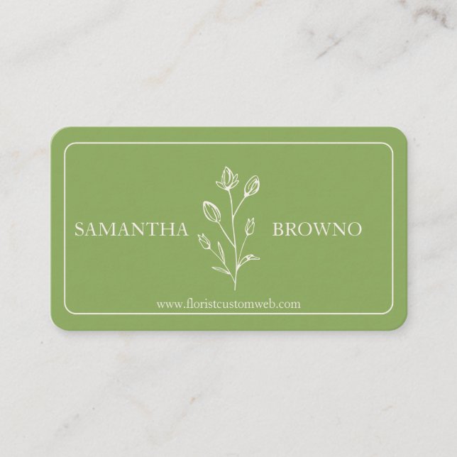 Cartão De Visita Greenery Beige Frame Flower (Frente)