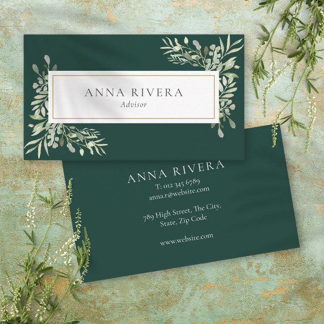 Cartão De Visita Greenery Floral Dourado Geométrico Professional (Greenery Floral Gold Geometric Professional Business Card)