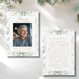Cartão De Visita Greenery Forever In Our Hearts Photo Prayer Cards