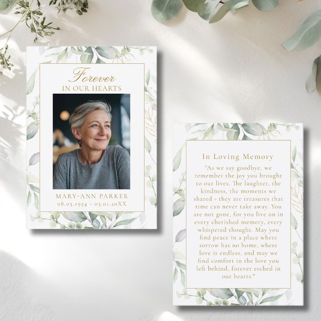 Cartão De Visita Greenery Forever In Our Hearts Photo Prayer Cards (Greenery Forever In Our Hearts Photo Prayer Cards)
