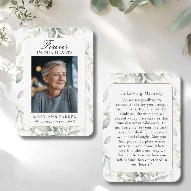 Cartão De Visita Greenery Forever In Our Hearts Photo Prayer Cards (Greenery Forever In Our Hearts Photo Prayer Cards)
