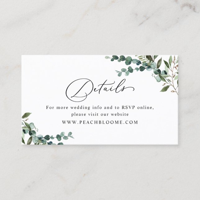 Cartão De Visita Greenery QR Code Wedding Details Enclosure Card (Frente)