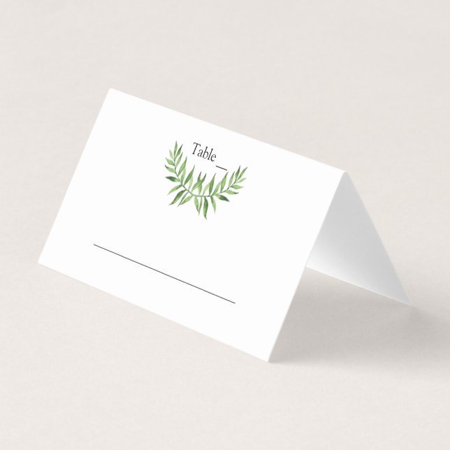 Cartão De Visita Greenery Watercolor Green Leaf Place Card (Frente)
