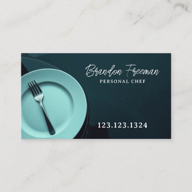 Cartão De Visita Grelha de Prata Branca Moderna - Catering Escuro (Frente)