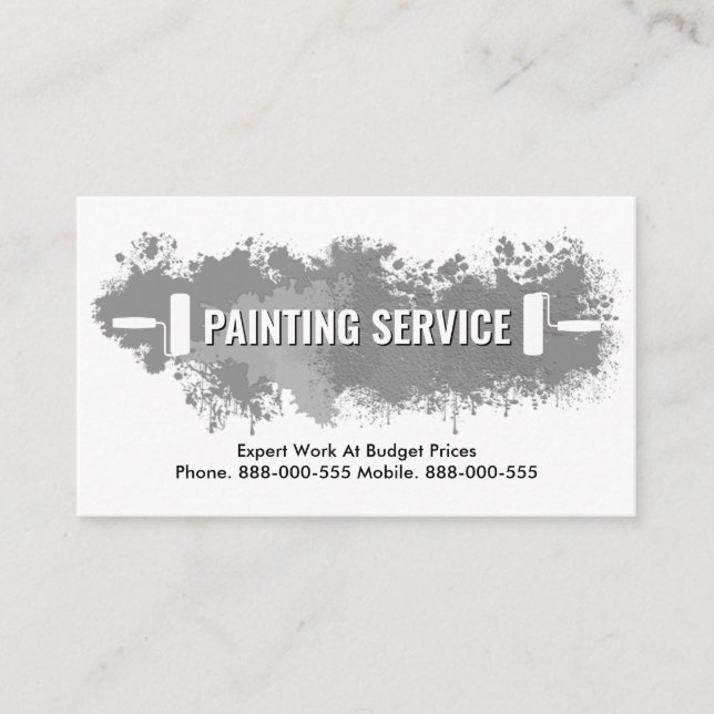 Cartão De Visita Grey Paint Splatter Painting Service (Frente)