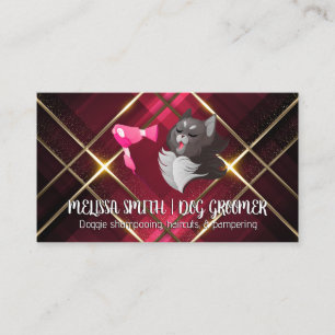 Cartão De Visita Groomer Gato Cinto Secador de Voo