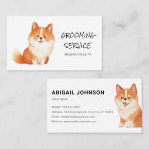 Cartão De Visita Grooming de Pet de Aquarela com Corgi