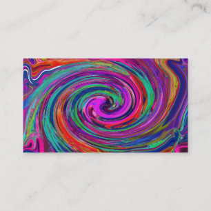 Cartão De Visita Groovy Abstrato Retro Magenta Dark Rainbow Swirl