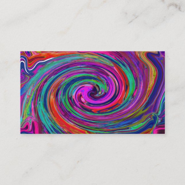 Cartão De Visita Groovy Abstrato Retro Magenta Dark Rainbow Swirl (Frente)