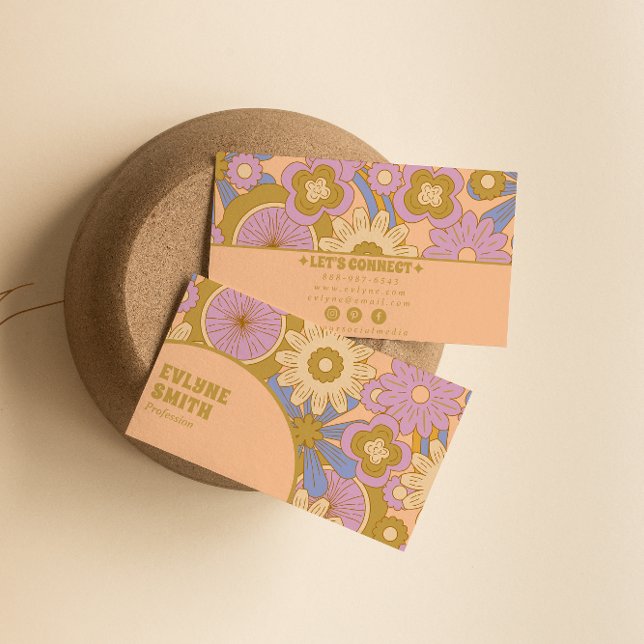 Cartão De Visita Groovy Floral Boho Girly Trendy (Criador carregado)