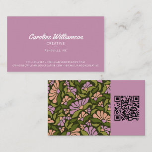 Cartão De Visita Groovy Retro Boho Roxo Verde Botânico Tendências Q
