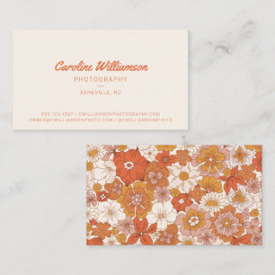 Cartão De Visita Groovy Retro Laranja Amarelo Floral Botânico Moder