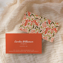 Cartão De Visita Groovy Retro Laranja Verde Verde Trendência Botâni