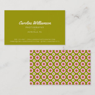 Cartão De Visita Groovy Retro Rosa Verde Limão Floral Ousado Modern